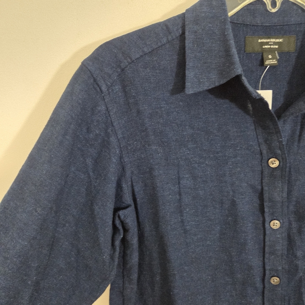 NWT Banana Republic Linen Blend Shirt Dress Navy Blue Mini Size Small - Picture 5 of 11